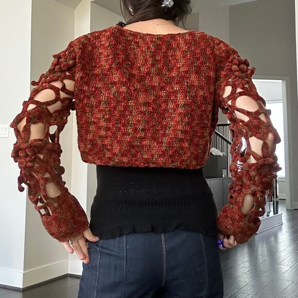 Nicole Floral Crochet Cropped Sweater Cardigan - Picture 10 of 10